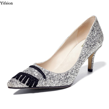 Женские свадебные туфли Yifsion, серебристые туфли-лодочки на тонком высоком каблуке, с острым носком, размеры 4-8,5 2024 - купить недорого