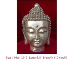 copper H 250MM Decorated Tibet Tibetan Silver Buddhism Shakyamuni Buddha Head Bust Statue wholesale Decoration real Silver Brass 2024 - buy cheap