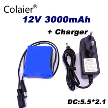 Colaier Dii-12V3000 DC 12V 3000mAh 18650 Li-lon DC12V Super Rechargeable Battery + AC Charger + explosion-proof switch EU 2024 - buy cheap