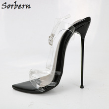 Sorbern Black Women Shoes Unisex Sandals High Heels 14Cm 16Cm Thin Straps Metal Stilettos 35-50 Sandals For Women Plus Size 2024 - buy cheap