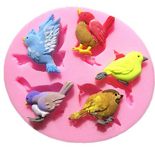 Angrly molde de silicone com 5 pássaros, ferramenta de decoração fondant em formato de pássaros 3d 2024 - compre barato