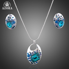 AZORA White Gold Color Blue Stellux Austrian Crystal Necklace and Earrings Jewelry Sets TG0048 2024 - buy cheap