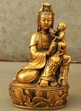 Бесплатная доставка, S02002, 8-дюймовая китайская Бронзовая позолоченная статуя Kwan-yin GuanYin, детская статуя Будды YuanBao, сидение лотоса 2024 - купить недорого