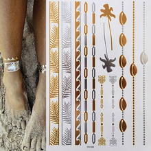 Tatuaje metálico temporal de oro y plata, pegatina de joyería de Henna corporal, resistente al agua 2024 - compra barato