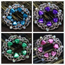 Lovely heart rhinestone 8 colors crystal round brooch rose gold-color pins chaems luxury clothes accessories  S 2024 - buy cheap