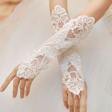 1 par de guantes largos de novia para mujer Opera sin dedos bordado encaje lentejuelas Color sólido codo longitud guantes gancho dedo nosotros 2024 - compra barato