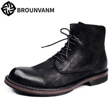 Botas de montar para hombre, zapatos retro británicos con cremallera, de cuero, transpirables, a la moda, informales, Otoño e Invierno 2024 - compra barato