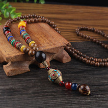 Vintage Nepal Long Buddhist Mala Wood Beaded Pendant & Necklace Ethnic Bohemian Boho Buddha Lucky Jewelry for Women Men 2024 - buy cheap