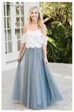 Off The Shoulder Cheap Wedding Dress 2020 Sky Blue Lace Top Bride Dress Short Sleeves A-line Romantic Vestido Novia Mariage 2024 - buy cheap