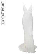 LOVE&LEMONADE   Deep V-Neck White Open Back Fishtail Slim Elastic Sequins Long Dress LM80119 2024 - buy cheap