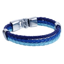 Leather Bracelet for Men Womens 3 Strand Rope Braided Wristband Stainless Steel Clasp Dark Sky Light Blue Mens Gifts 12mm DLB386 2024 - buy cheap