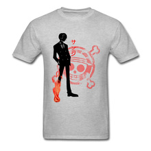 Camiseta con Logo de calavera de Luffy para hombres, camisa de Anime con estampado de Sanji, ropa gris personalizada de una pieza, Camiseta de algodón, Top de dibujos animados, envío directo 2024 - compra barato