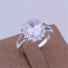 Wholesale New women lady wedding CZ STONE silver color Rings factory direct Shiny Sunflower crystal rings R145 2024 - buy cheap