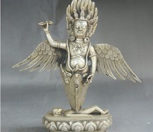 YM  314   12" Old Tibet Buddhism Royal Silver Exorcism Wings Mahakala Phurba Dagger Holder 2024 - buy cheap