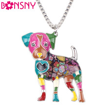 Bonsny-collar de aleación de esmalte para mujer y niña, gargantilla de cadena larga con colgante de gato y perro de pie, joyería de Animal, regalo 2024 - compra barato
