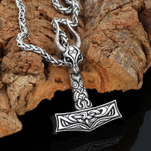 Men viking amulet goat skull odin thor hammer Mjolnir pendant necklace -with gift bag 2024 - buy cheap
