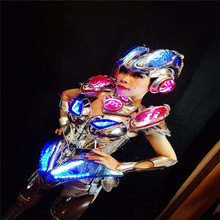 MD09 костюмы для бальных танцев со светодиодной подсветкой; яркие светящиеся костюмы для сцены и подиума; одежда для выступлений с роботом; броневое платье; серебряное зеркало 2024 - купить недорого