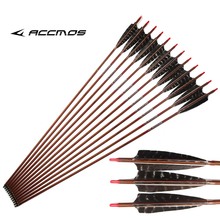 6/12pc 32 inch Wood Skin Carbon Arrows Spine 400  500 550 600 700 With 5" Real Feather for Longbow Recurve Bow Hunting 2024 - buy cheap