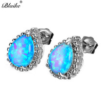 Blaike Cute Water Drop Blue/White Fire Opal Stud Earrings for Women Silver Color Opal Stone Earrings Fashion 2018 2024 - buy cheap