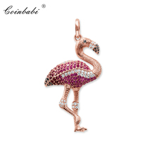 Colgante de plata de ley 925 con diseño de Pájaro Rojo, colgante de oro rosa para mujeres y niñas, regalo de moda, cadenas europeas, joyería 2024 - compra barato