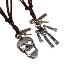 NIUYITID Skull necklaces & pendants Trendy Skeleton Zinc Alloy Men's Leather Pendant Necklace Male Jewellery 2024 - buy cheap