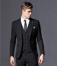 Wedding /Business/Groom Suits Best Man Silm Mens Suits (Jacket+Pant+Vest) Grey Black Tailored Suit Marriage Luxe Terno 2024 - buy cheap