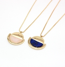 2016 new semicircle pendant natural stone necklace women pink blue Polishing circle long simple necklace 2024 - buy cheap