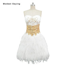 Real White Luxury Sexy A-Line Sweetheart Ostrich Feather Party Cocktail Dresses 2017 Short Homecoming Graduation Prom Gowns YC31 2024 - buy cheap