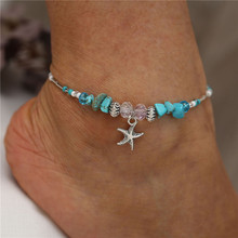 Tobillera Bohemia con cuentas azules de piedra, estrella de mar, cadena de cristal de Color plateado para joyería femenina 2024 - compra barato