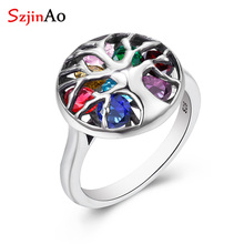 SzjinAo Tree of Life Ring Family Tree Encased Birthstone Ring 925 Sterling Silver Family Tree Custom Mother's Ring 2024 - buy cheap