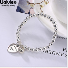 Uglyless 100% Real Solid 925 Sterling Silver Handmade Beading Bracelets for Women Elastic Rope Balls Bracelet Heart Charms Jewel 2024 - buy cheap