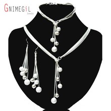 GNIMEGIL High Quality Silver Plated Jewelry Sets For Women Silver Beads Ball Necklace Bracelet Earrings Wedding Jewelry Sets 2024 - buy cheap