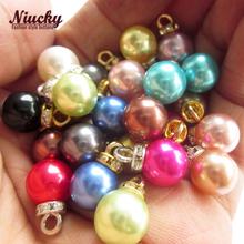Niucky 14 cores Shank strass anel 10mm alta botões de pérola colar colar de Pingente de bola de luz colorida imitação P0301d-050 2024 - compre barato