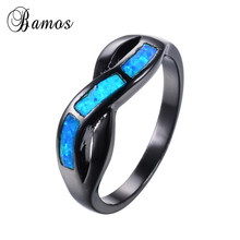 Personality Ocean Blue Fire Opal Women Men Ring Black Gold Filled Wedding Party Engagement Crossed Ring Unique Jewelry RB0818 2024 - buy cheap