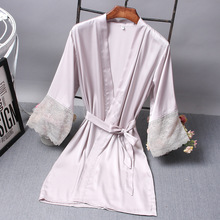 Сексуальное женское кружевное атласное платье, однотонная мягкая ночная рубашка, кимоно, халат, одежда для сна, свадебные халаты невесты 2024 - купить недорого