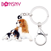 Bonsny Acrylic Cute Double Cavalier King Charles Spaniel Dog Key Chains Keychains Rings Bag Car Charms Jewelry For Women Girls 2024 - buy cheap