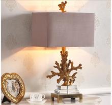 Lámpara de mesa Coral para sala de estar, luces de mesita de noche de dormitorio mediterráneo, pantalla de tela W36cm H68cm, iluminación del hogar 2024 - compra barato