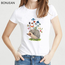 women clothes 2019 cute butterfly mushrooms Hedgehog t shirt femme white summer top female animal print tshirt drop shipping 2024 - buy cheap