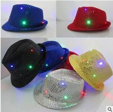 Free Shipping adult children  Flashing Light Up Led Fedora Trilby Sequin Unisex Fancy Dress Dance Party Hat 2024 - buy cheap