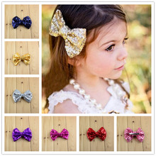 Hot New 24Colors 4.65" 42pcs/lot  Girls Luxurious Sequin Big Bowknot With Alligator Clip For kids Hair Beauty Accessory FC18 2024 - buy cheap