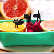 Garfos de comida e sobremesa 6z, acessórios para cozinha pretos gato lanches sobremesas