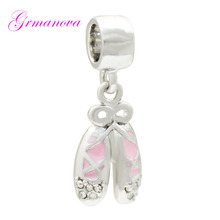 Free shipping Pink charm beads ballet shoes pendant handmade DIY jewelry making accessories amulet Fit Pandora Bracelet Necklace 2024 - buy cheap