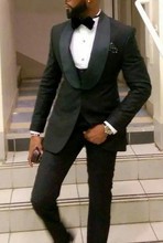 Blazer padrinho de noivo preto feito sob medida c532, ternos masculinos com lapela de cetim (jaqueta + calça + colete + gravata) 2024 - compre barato