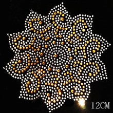 2pc/lot Golden white flower iron on transfer design hot fix rhinestone motif designs hot fix applique patches for shirt 2024 - buy cheap