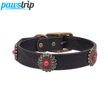 Pawstrip-Collar grande de flor de bronce para cachorro, Collar de piel sintética, ajustable, 2,5/3,0 cm de ancho, para perro grande 2024 - compra barato