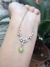 Natural  peridot stone Necklace natural olivine  Pendant Necklace S925 silver Fashion luxurious round snowflake women Jewelry 2024 - buy cheap