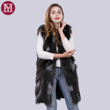 Women real fox fur vest winter autumn long style 90 cm elegant brand fur coat sleeveless brand genuine fox fur waistcoat 2024 - buy cheap