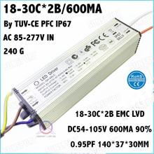 2 Pcs By TUV-CE IP67 PFC 60W AC85-277V LED Driver 18-30Cx2B 600mA DC54-105V Constant Current Power For Spotlights Free Shipping 2024 - buy cheap