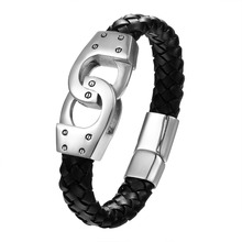 2018 Casual Fashion Handcuffs Genuine Leather Woven Lovers Bangle Men's Stainless Steel Bracelet Charm Bracelets Retro Jewellery 2024 - buy cheap