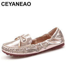 CEYANEAO Bow tie Loafers Silver Gold Ballet Flats 2019 Casual Slip On Shoes Woman Shallow Soft Summer Women Flat ShoesE1681 2024 - buy cheap